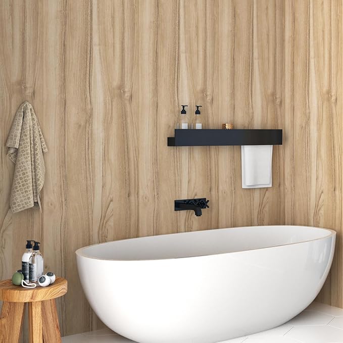 Wallercity Light Wood Peel and Stick Countertops Contact Paper Oak Wood Grain Wallpaper for Cabinets and Drawers Vinyl Self Adhesive Waterproof Wall Paper for Countertop Pantry Shelf Liner 15.8x394 IN