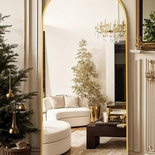 Antok 76" x34” Arched Full Length Floor Mirror, Gold Aluminum Frame, Free Standing/Wall Mount/Leaning for Bedroom, Living Room, Dressing Room