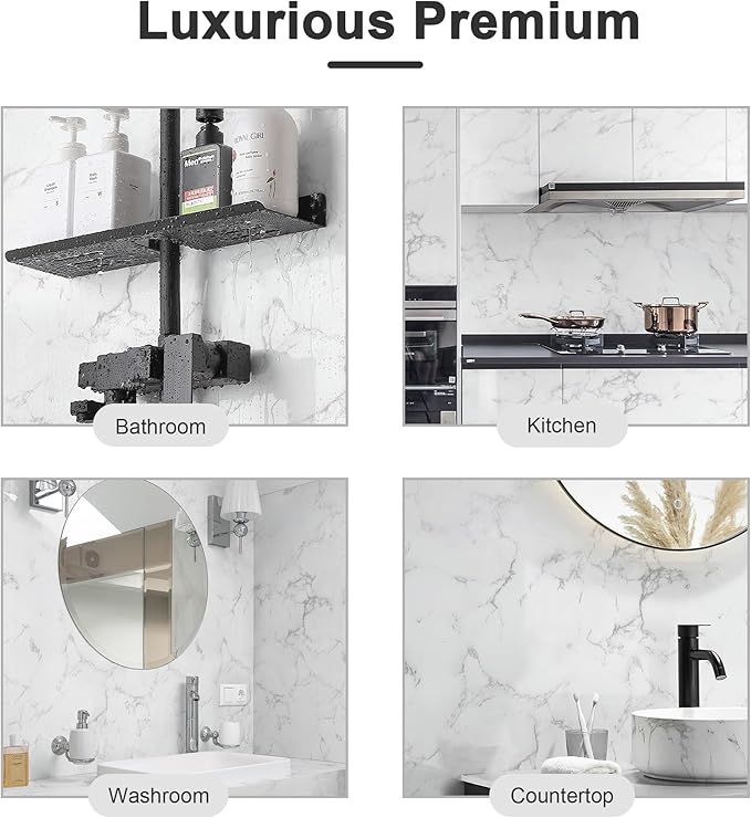 Dimoon 11.8''x78.7'' Marble Peel and Stick Wallpaper White Granite Contact Paper for Countertops Waterproof Kitchen New Environmentally Friendly Materials Thickening Upgrade Renter Friendly Vinyl Wrap