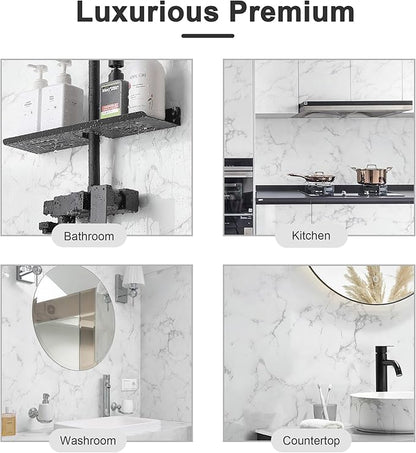 Dimoon 15.7''x78.7'' Marble Peel and Stick Wallpaper White Granite Contact Paper for Countertops Waterproof Kitchen New Environmentally Friendly Materials Thickening Upgrade Renter Friendly Vinyl Wrap
