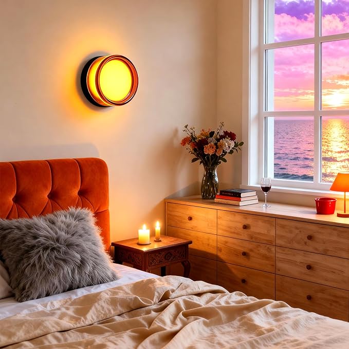 Round LED Wall Sconce Light, Waterproof IP65 9W 3000K Warm White Modern Wall Sconces, Hardwired Minimalist Indoor Wall Lights for Bedroom, Hallway, Staircase, Living Room, Background Decor Lighting