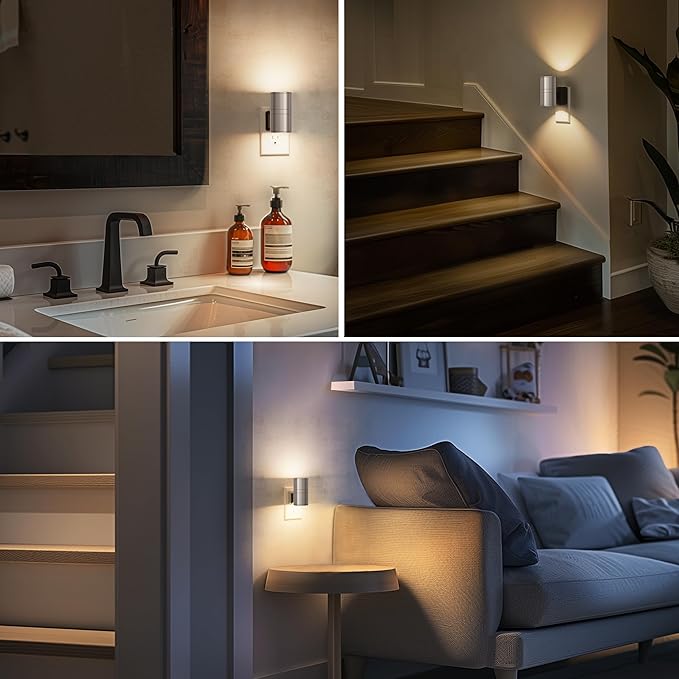 L LOHAS LED Night Light, Dimmable Night Lights Plug into Wall,[1 Pack] Metal-Shade Nightlight for Adults, Automatic Nightlights, Light Sensor,Soft White 3000K, Nightlight Plug in for Hallway Bedroom