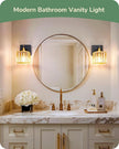 EDISHINE Wall Sconces Set of Two, Bathroom Light Fixtures with Crystal Shade, Modern Vanity Lights, Black Gold Lighting Fixtures Over Mirror, Indoor Wall Lamp, E26 Base