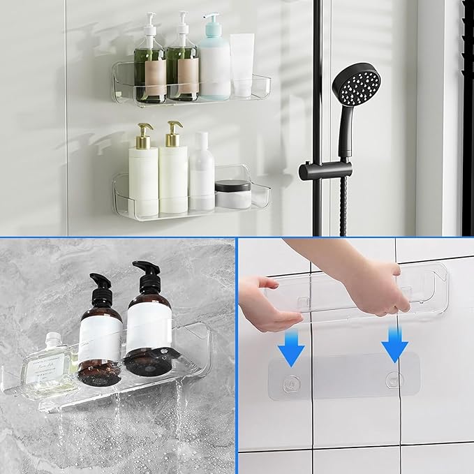 Diesisa Acrylic Wall Mounted Shower Caddy, Clear, Large Size 4D x 12.8