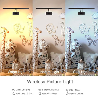Picture Light, 16 inches Art Light, Picture Light Battery Operated,3CCT Picture Lights for Wall,Battery Operated Wall Lights,Gallery Light for Wall,Photo,Library (Matt Black)