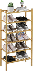 6-Tier Bamboo Small Shoe Rack, Free Standing Wood Shoe Shelf Storage Organizer for Closet Entryway Stackable (Natural)