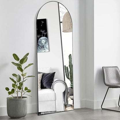 OLIXIS Arched Full Length Mirror 59"x16.3" for Bedroom, Full Body Mirror with Stand, Hanging or Leaning for Wall, Aluminum Alloy Thin Frame Floor Standing for Living Room, Long, Black