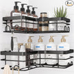 Corner Shower Caddy - 2 Pack, Adhesive Shower Organizers, Rustproof Stainless Steel Shower Shelves with 8 Hooks, No Drilling Bathroom Organizers and Storage Racks, Space-Saving, Black, X-Large