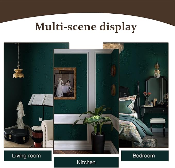 Dimoon 17.7''x78.7'' Green Peel and Stick Wallpaper Gothic Floral Wall Paper Contact Paper Closeout Renter Friendly Modern Self Adhesive Damask Cabinet Vinyl Roll(78.7''x17.7'', Green Floral Textured)