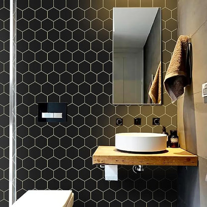 Black Geometric Wallpape Peel and Stick Wallpaper Gold and Black Contact Paper 17.3”×197”Decorative Shelf Drawer Liner Roll Waterproof