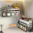 Kitchen Spice Rack, Kitchen Organizer and Storage Rack with 4 Spoons, Spice Organization for Cabinets Punch-free Wall/Countertop Home Decor Multifunctional Double Layer 4 Grid Condiment Rack, Gray
