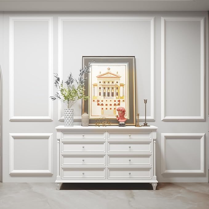 Precut Wall Molding Kit - Set of 12 Frames Paintable Wainscoting Panels Ready-to-Assemble Accent Wall Kit, Modern Molding Trim Decor for Living Room Bedroom Hallway Kitchen Island