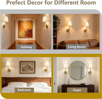 DORESshop Upgraded 4 Rechargeable Bulbs Battery Operated Wall Sconce Set of 2, 15 Color Wireless Wall Sconces Set of 2, Sconce Wall Decor Set of 2 for Bedroom, Living Room, Brushed Gold 24.6in