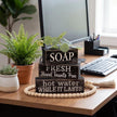 4 Pcs Bathroom Shelf Decor Sign Farmhouse Bathroom Decor and Accessories Rustic Eucalyptus Leaves Block Sign Soap Fresh Hand Towel Free Table Centerpiece for Home Toilet Hotel Campsite