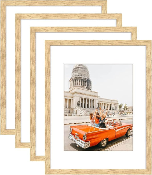 ATOBART 11x14 Picture Frame Set of 4,8x10 with Mat or 11x14 Without Mat with Perspex Glass Vertical or Horizontal Tabletop Display, Paintings, Posters, Artwork, Birthday Christmas Gift