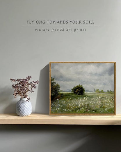 SHENIFY Vintage Landscape Framed Canvas Wall Art Grassland Classic Painting Modern Farmhouse Kitchen Office Decor - 11x14in Natural Framed