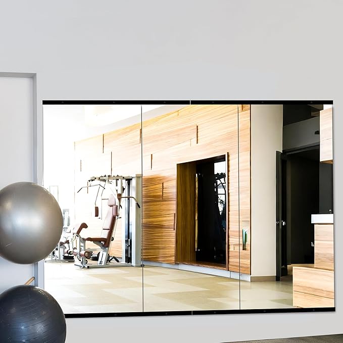 Home Gym Mirror for Wall,48x24x3PCS Full Length,Glass Frameless Body Large Mirror for Home Gym,Workout,Bedroom,Garage(Black)