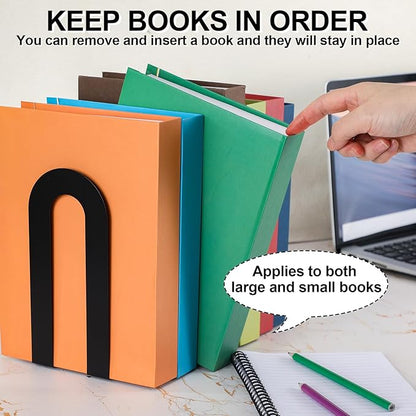 Chunful 6 Pcs Modern Metal Book Ends for Shelves Decorative Small Bookends Book Shelf Organizer Minimalist Design Stopper to Hold Books for Home Office (Black,7.5 * 5.75 * 3.5inch)
