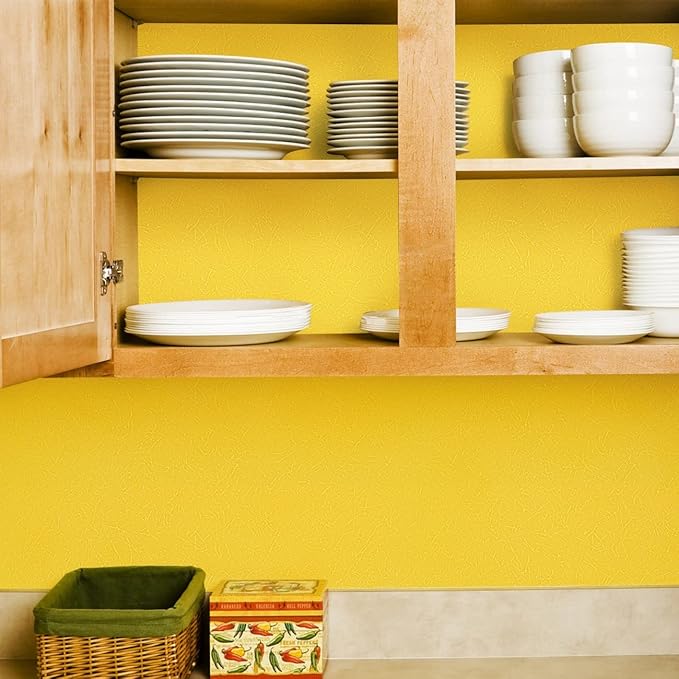 Abyssaly Yellow Wallpaper Peel and Stick Removable Wallpaper for Girls Bedroom Self Adhesive Embossed Silk Textured Contact Paper Modern Home Decorative Shelf Liner Paper 15.7" X 196.8"