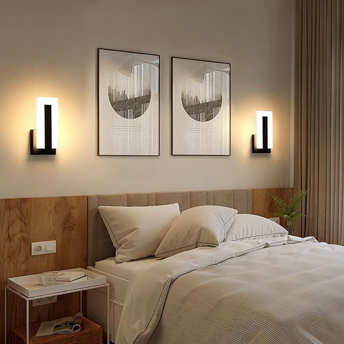 Modern Wall Sconces Set of Two, Led Wall Light 7w, Warm White Beside Light Hardwired Acrylic Wall Light Lighting, Suitable for Living Room Corridor Bedside (Warm White 3000K 2Pack)