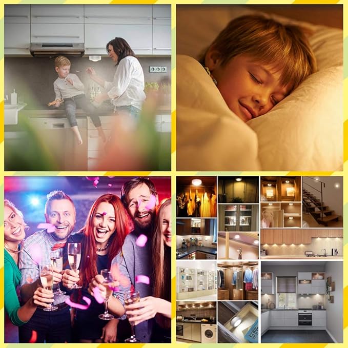 Wireless 16 Color Changing LED Puck Light 6 Pack LED Under Cabinet Lighting Closet Light Battery Powered Night Lights with Remote Control Dimmer & Timing Function