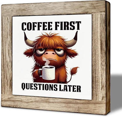 First I Drink the Coffee and Then I Do the Things, Funny Coffee Decor for Office, Home Kitchen Decor for Table Shelf Counter, Farmhouse Cafe Sign for Kitchen Decoration