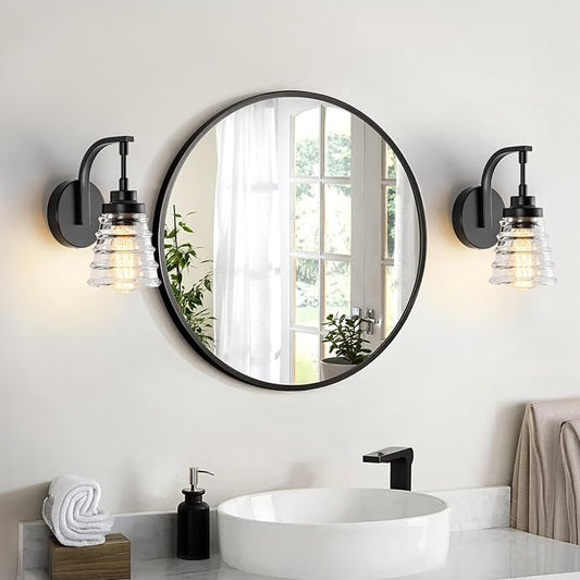 Modern Black Wall Sconce Light, 1-Light Bathroom Vanity Light with Clear Glass Shade for Mirror, Indoor Wall Mounted Fixture for Bedroom, Hallway, Entryway