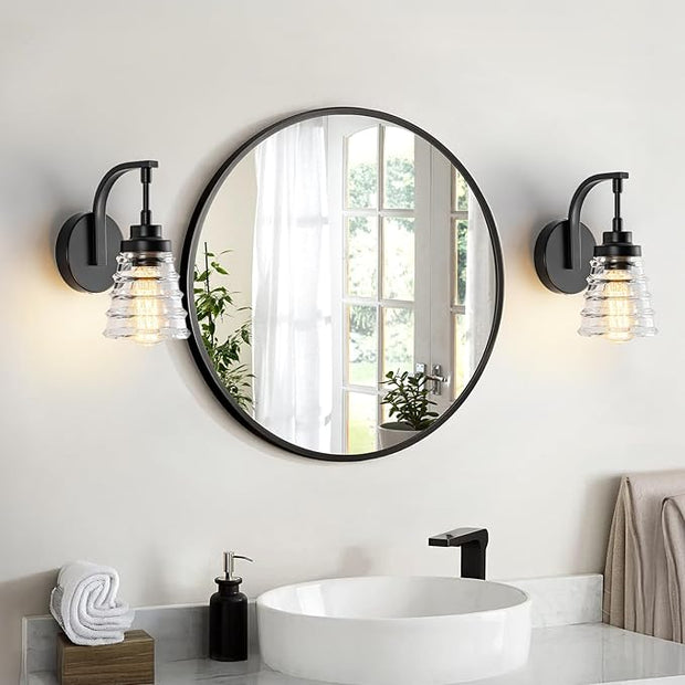 Modern Black Wall Sconce Light, 1-Light Bathroom Vanity Light with Clear Glass Shade for Mirror, Indoor Wall Mounted Fixture for Bedroom, Hallway, Entryway