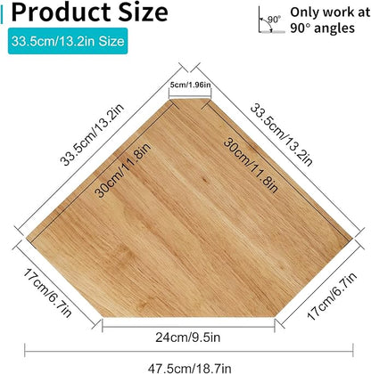 Corner Wall Shelf, Corner Floating Shelf Solid Oak Wood Display Shelf with Wire Hole Small Plant for Kitchen Living Room