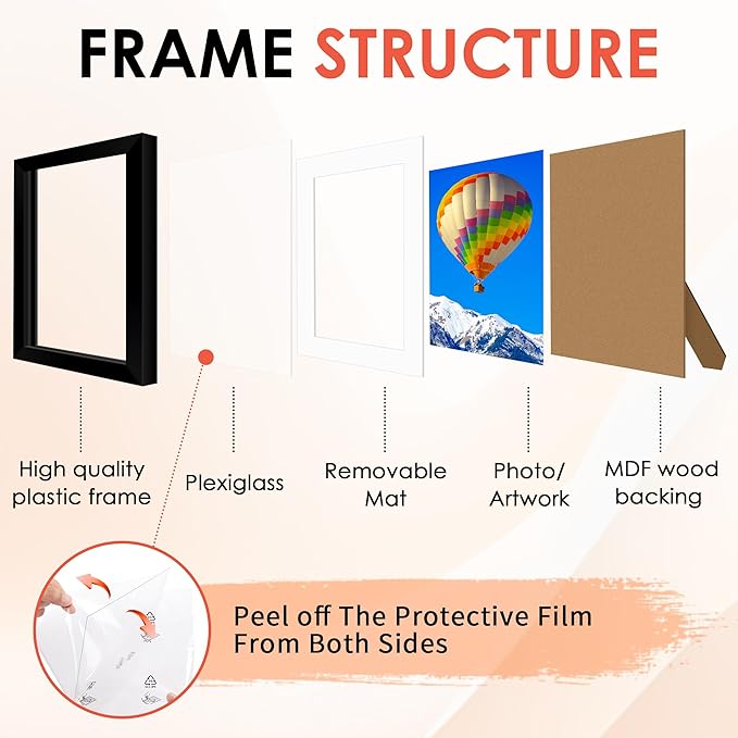 FIXSMITH 5x7 Picture Frame, Black Photo Frame with HD Plexiglass, Display Pictures 4x6 with Mat or 5x7 Without Mat Multi Picture Frames Collage for Tabletop or Wall Display, 2 Pack