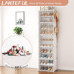 10 Tier Shoe Storage Cabinet with Door, Portable Narrow Organizer Rack for 20 Pairs, White Plastic with Hooks for Entryway or Bedroom