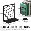 GEOMOD Geometric Honeycomb Black Metal Bookends Decorative - Tall Sturdy Book Ends for Shelves - Modern Heavy Duty Bookend Stopper - Office or Home Book Shelf Book Holder - 6x3.25x6.25 Inches - 2 Pair