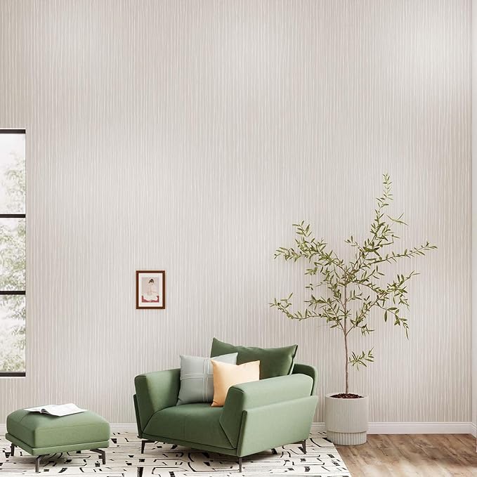 Timeet Peel and Stick Wallpaper Modern Self Adhesive Wallpaper Textured Neutral Stripe Contact Paper Removable Vinyl Wall Paper for Accent Wall Modern Minimalist Wall Decor 17.3
