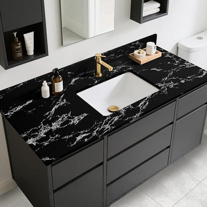 practicalWs Glossy Marble Wall Paper Granite Black/Grey Kitchen Countertop Cabinet Furniture Refurbishment Removable Wallpaper Peel and Stick Vinyl Roll 23.6" x 118.1"
