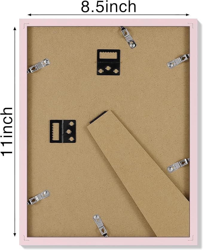 Vittanly 8.5x11 Picture Frames Set of 4, Display Pictures 6x8 with Mat or 8.5x11 without Mat, Gallery Wall Frame Set for Wall Mounting, Engineered Wood with Shatter Resistant Plexiglass, Pale Pink