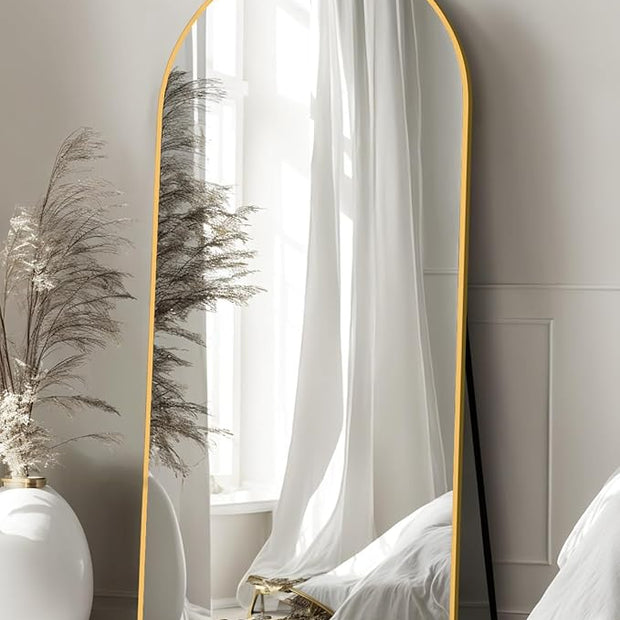 Full Length Mirror with Stand, 68"x26" Arched Full Body Mirror, Large Stand Up Mirrors, Aluminum Frame Floor Standing Mirrors, Freestanding Hanging Leaning Mounted for Bedroom Living Room Gold