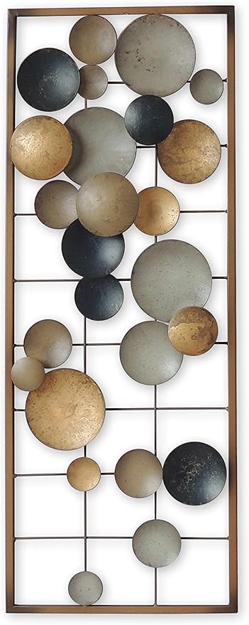 All American Collection New Aluminum/Metal Wall Decor with Frame (Circles Earth Colors),Living Room