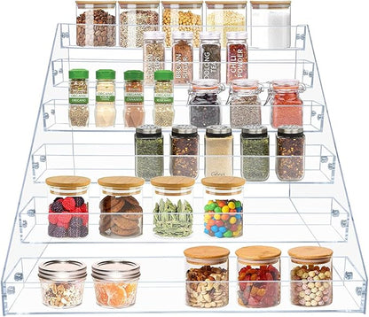 VAEHOLD Acrylic Spice Rack, 6 Tier Clear Organizer for Cabinet, Vertical Spice Rack Kitchen Organizer Shelf for Countertop (6 Tier)
