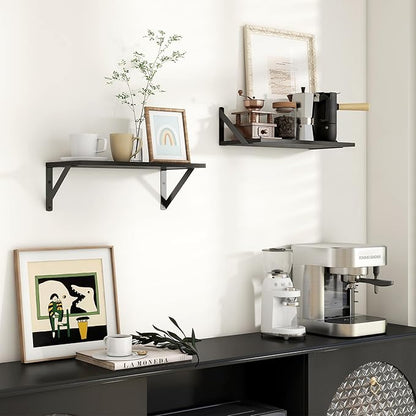 Axeman Floating Shelves for Wall, 16W x 8D Black Floating Shelves Set of 2, 8 Inch Deep Wall Mounted Shelves for Bookshelf Living Room Bedroom Home Office Bathroom