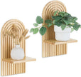 Boho Shelf Wall Decor - Bohemian Floating Shelves for Nursery Bedroom Living Room Aesthetic Hanging Shelf Modern Rainbow Wall Candle Holder (Natural)