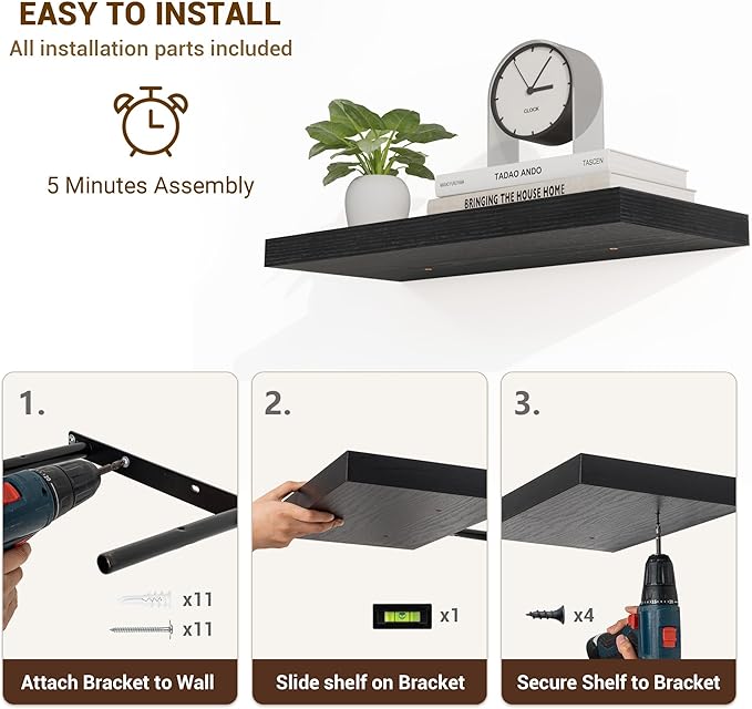 32 Inch Floating Shelves, 3D Textured Wood Grain, 32