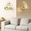 Mkono Artificial Ivy Macrame Hanging Shelves with Lights Set of 2 Boho Wall Decor Display Plants Photos Wood Floating Storage Shelf for Bedroom Bathroom Living Room Nursery Dorm Kitchen, White