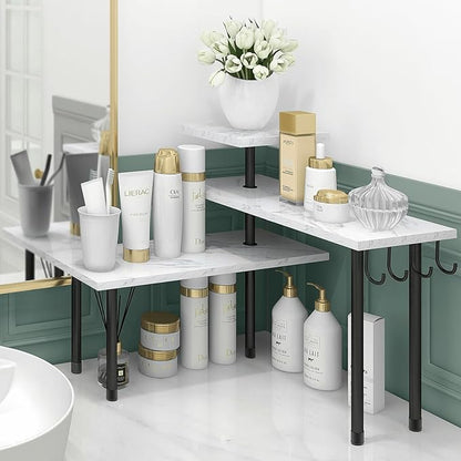 Homode Bathroom Counter Corner Shelf, 3 Tier Kitchen Countertop Organizer for Over The Sink, Make Up, Dresser Table, White Marble