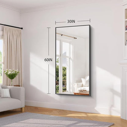 Koonmi Black Framed Bathroom Mirror - Shatterproof 30"x60" Tempered Glass, HD No Distortion, Horizontal/Vertical Mount, Modern Matte Aluminum Alloy Frame