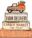 Easter Decorations - Farm Delivery Easter Truck Tiered Tray Decor - Wooden Farmhouse Easter Tabletop Sign with Carrots & Eggs - Rustic Spring Home Decor for Shelf Mantel Kitchen - Spring Home Decor for Living Room, Kitchen Counter