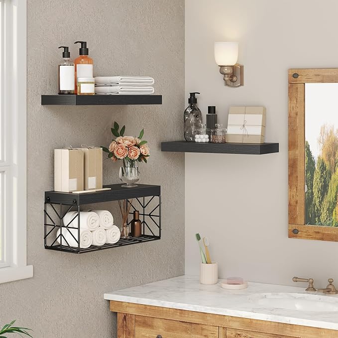 Bathroom Shelves Over Toilet Set of 3, Floating Shelves for Wall Toilet Paper Storage, 1.5