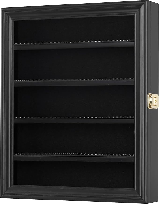 Block Toy Minifigures Dimensions Display Case Thimble Wall Cabinet Shelves Compatible with Challenge Coin Lockalbe UV Protection Door (Small - Black Frame)
