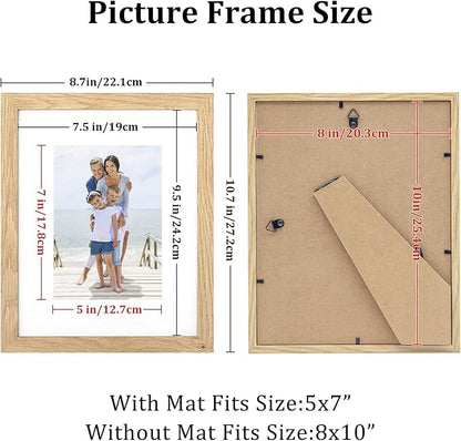 8x10 Picture Frame Set of 4, Made of Perspex Glass, Display Picture 5x7 with Mat or 8x10 without Mat, Wood Grain Photo Frame for Wall Mounting or Tabletop Display for Birthday Christmas Gifts