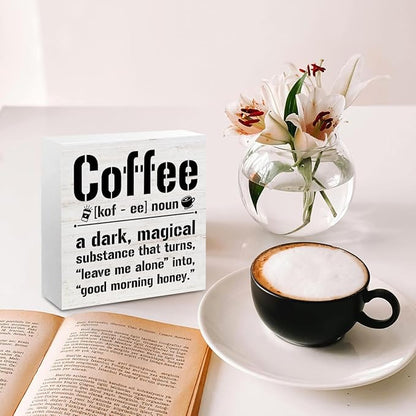 Coffee Bar Accessories Wood Box Sign Desk Decor, Farmhouse Coffee Bar Decor Funny Coffees Definition Wooden Box Desk Decorative Signs for Home Farmhouse Table Shelf Cubicle