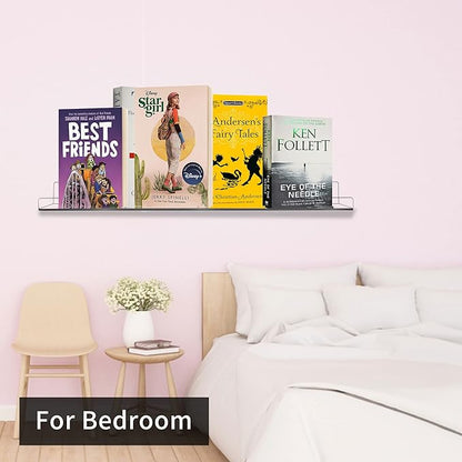 4 Pack 24-Inch Long Clear Acrylic Floating Shelves U Shape Wall Shelf for Book Display Makeup Product Spice Organizer